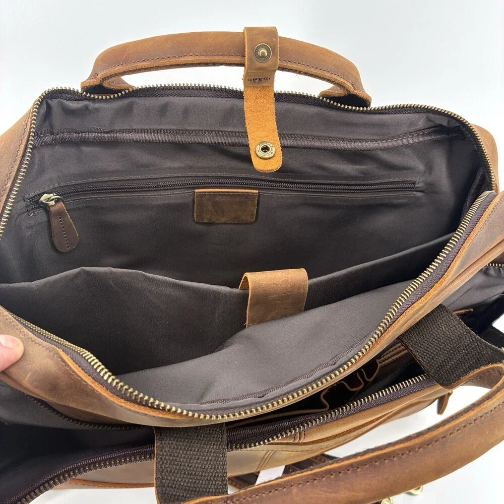 Genuine Leather Crazy Horse Distressed Briefcase Messenger Laptop Bag NWT